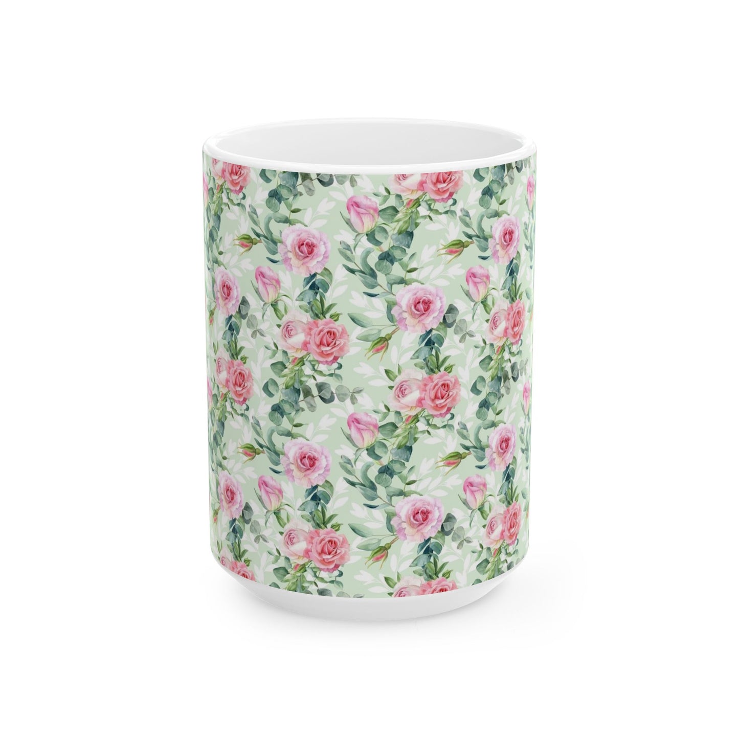 Floral Rose Watercolor Ceramic Mug — Pink Garden Pattern (11oz & 15oz)