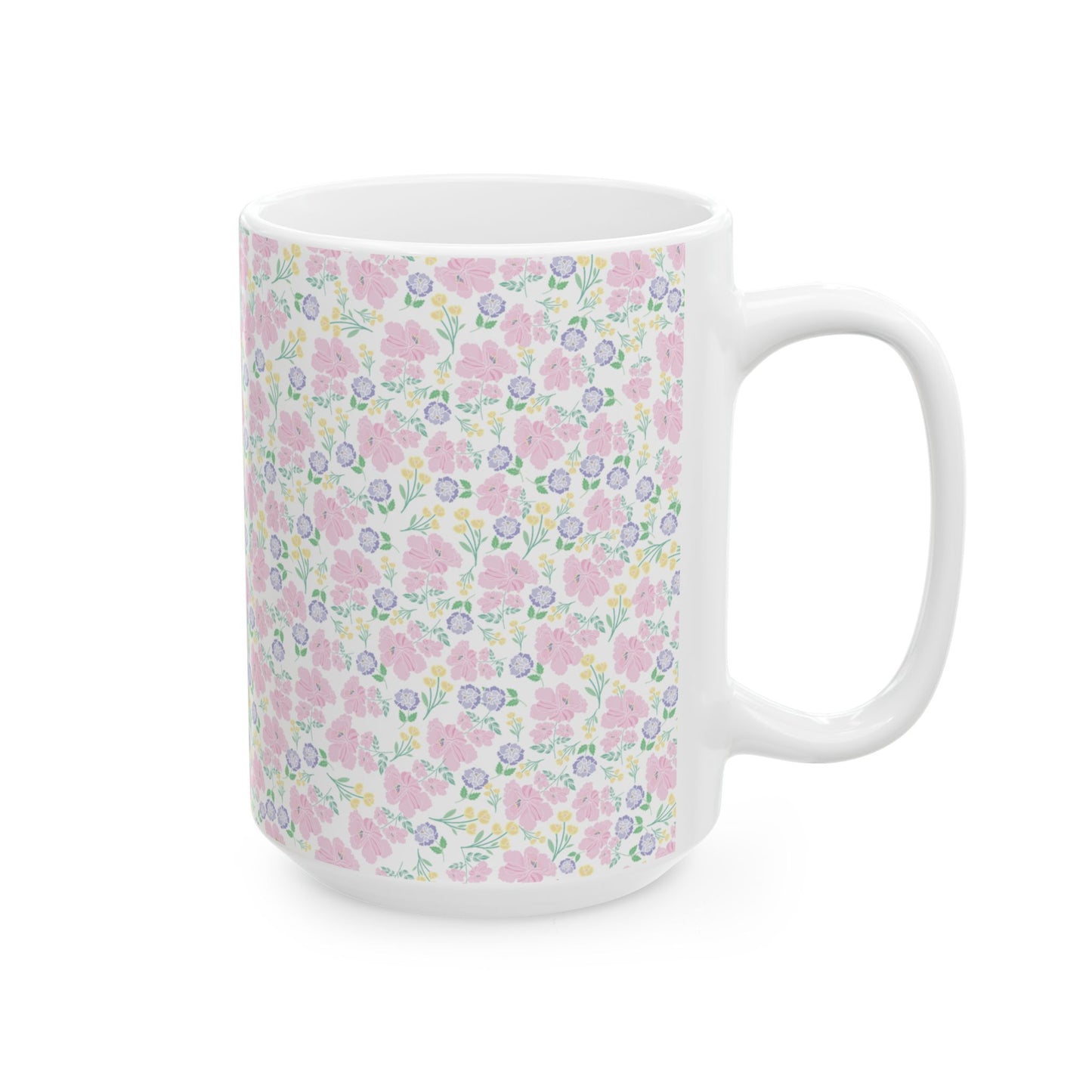 Floral Pastel Pattern Ceramic Mug — Cute Spring Flower Coffee Cup (11oz & 15oz)