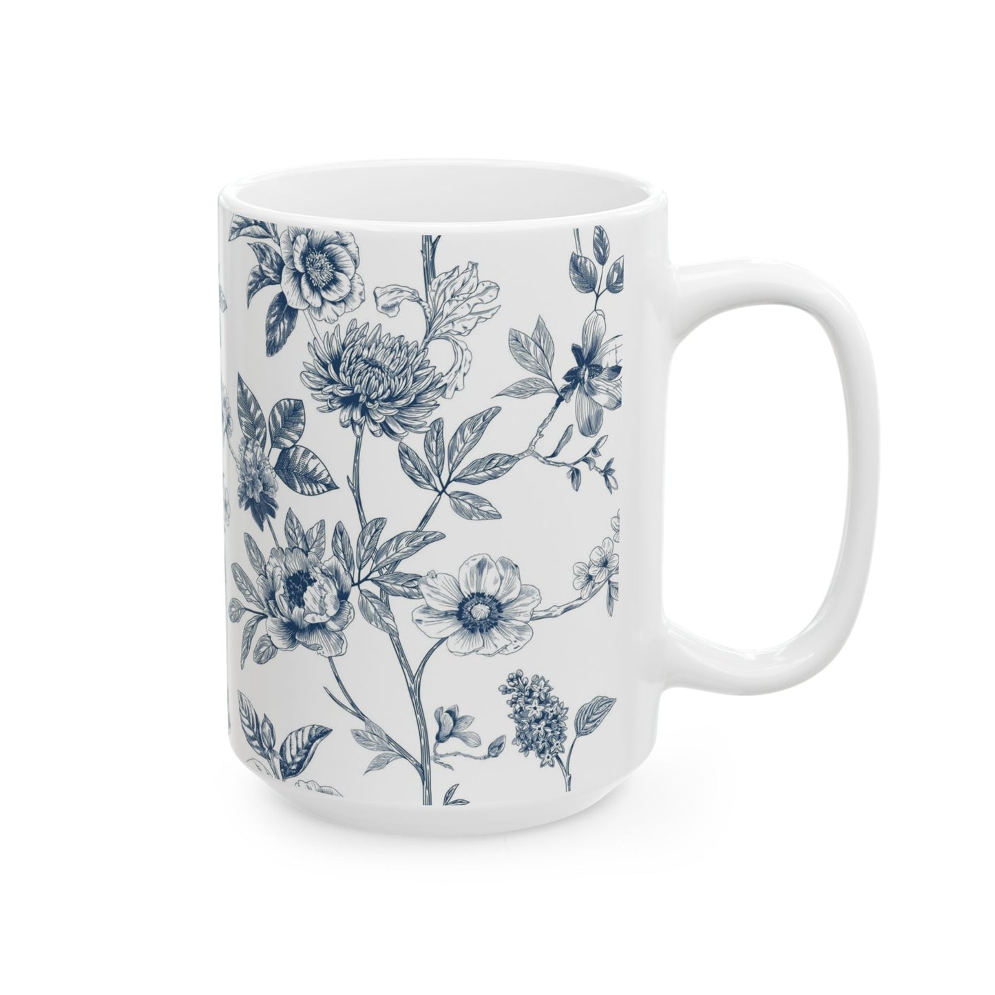 Blue Floral Ceramic Mug – Vintage Botanical 11oz & 15oz Coffee Cup
