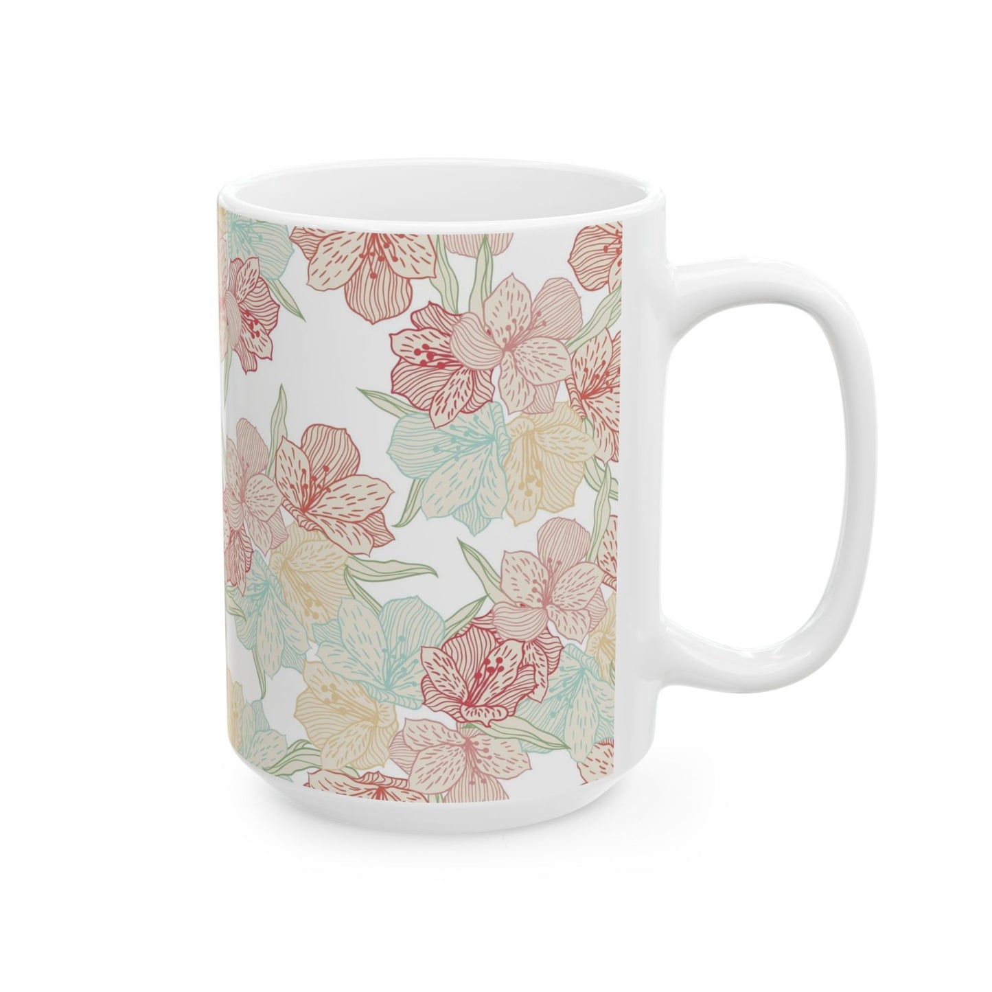 Floral Pastel Ceramic Mug (11oz & 15oz) — Soft Vintage Flower Pattern