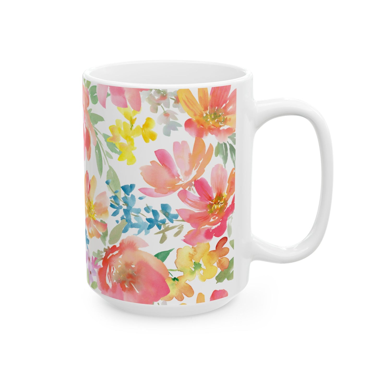 Floral Watercolor Mug — Bright Spring Flowers Ceramic Coffee Cup (11oz & 15oz)