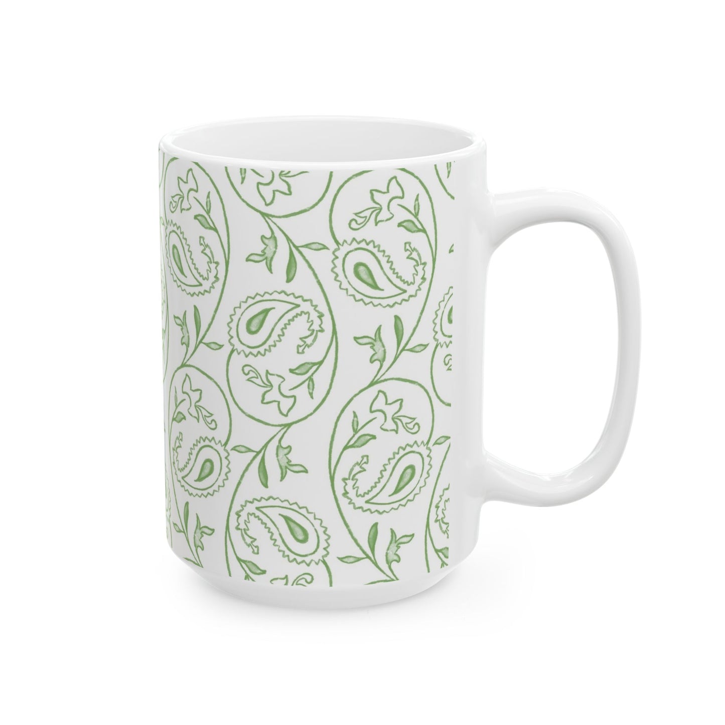 Green Paisley Pattern Ceramic Mug — 11oz & 15oz