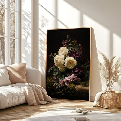 Vintage White Rose Floral Still Life Print