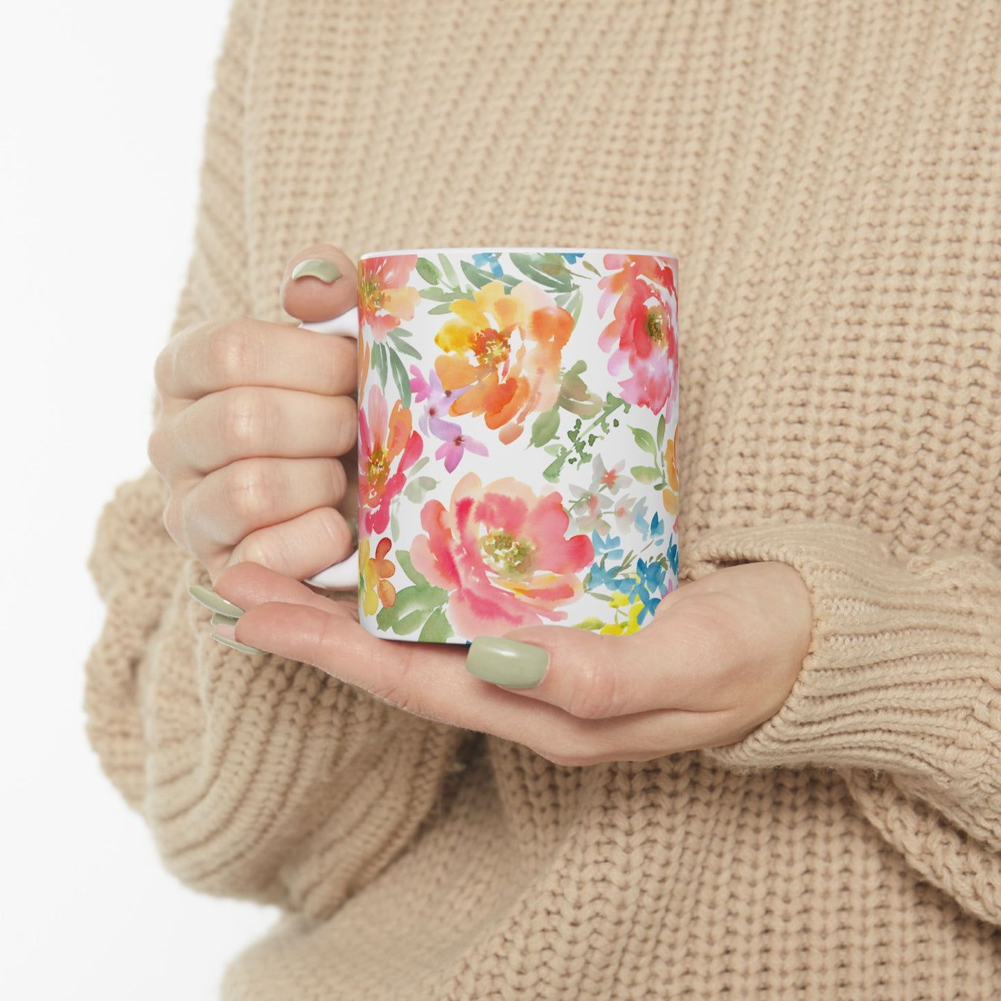 Floral Watercolor Mug — Bright Spring Flowers Ceramic Coffee Cup (11oz & 15oz)