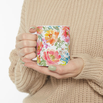 Floral Watercolor Mug — Bright Spring Flowers Ceramic Coffee Cup (11oz & 15oz)