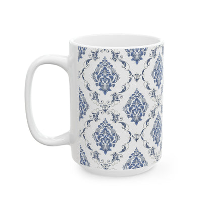 Blue Damask Ceramic Mug — Elegant Vintage Pattern Coffee Cup (11oz, 15oz)