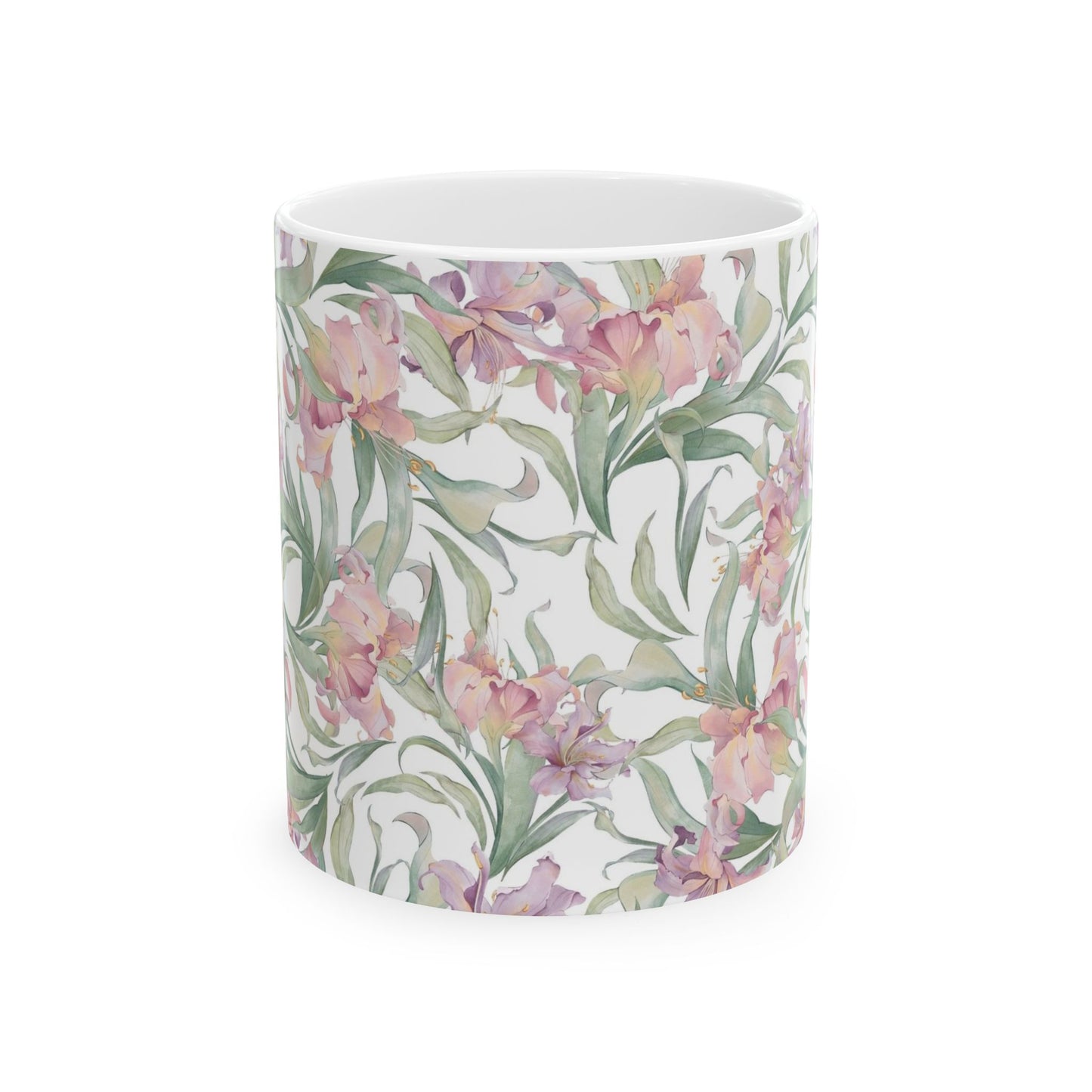 Floral Watercolor Mug — Pink Garden 11oz & 15oz Ceramic Coffee Cup