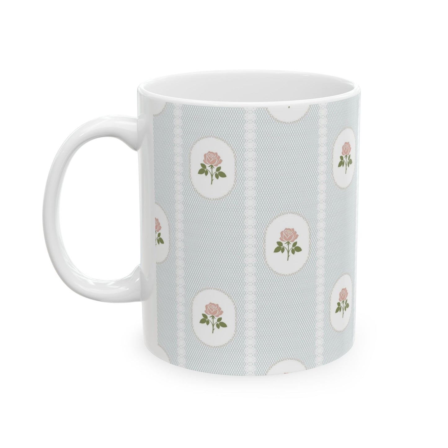 Floral Cameo Ceramic Mug — Vintage Rose Pattern (11oz & 15oz)