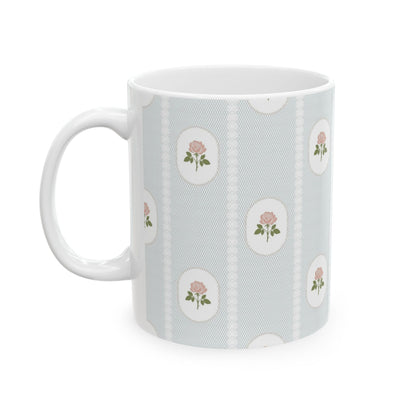 Floral Cameo Ceramic Mug — Vintage Rose Pattern (11oz & 15oz)