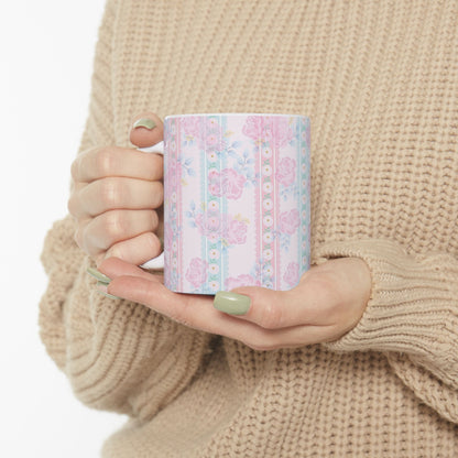 Floral Vintage Stripe Ceramic Mug (11oz, 15oz)