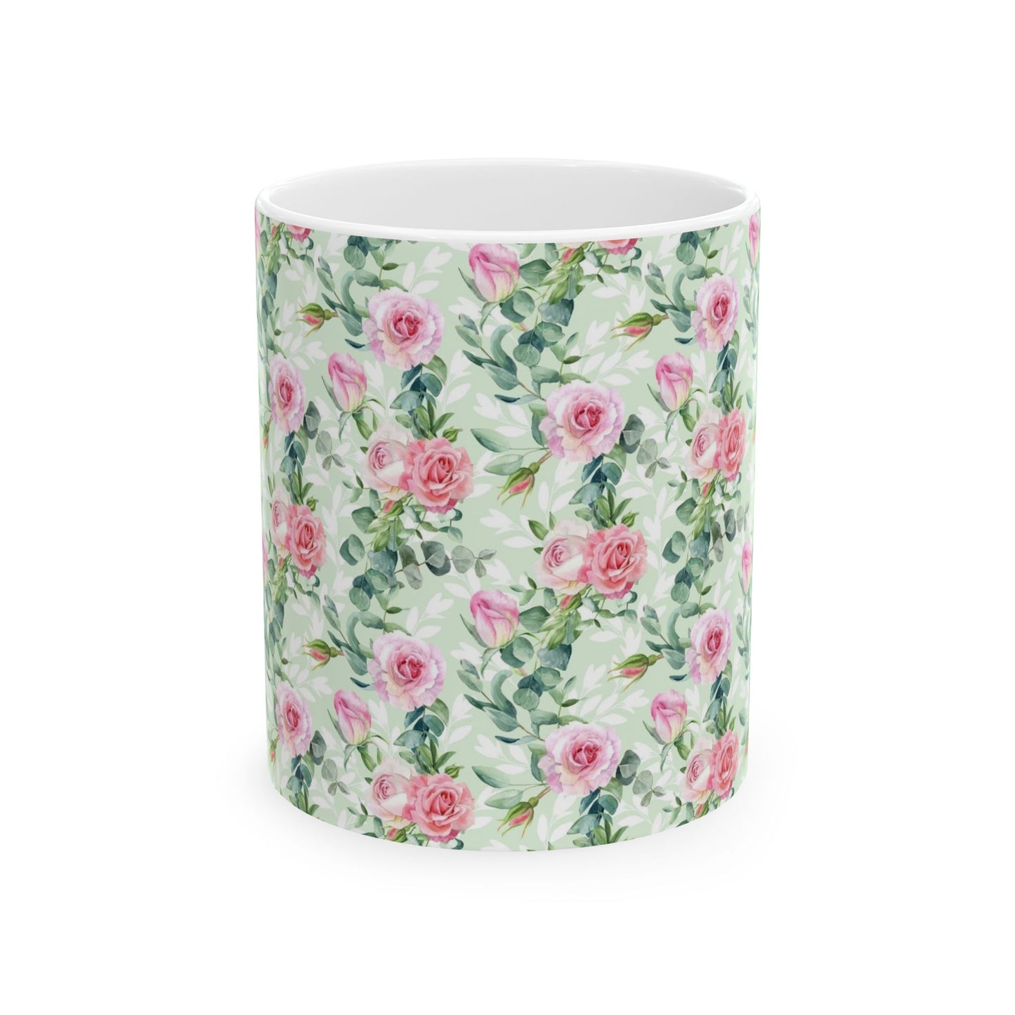 Floral Rose Watercolor Ceramic Mug — Pink Garden Pattern (11oz & 15oz)