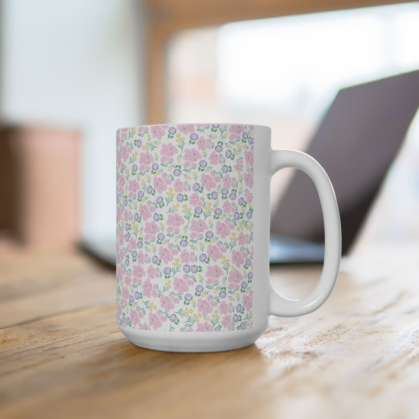 Floral Pastel Pattern Ceramic Mug — Cute Spring Flower Coffee Cup (11oz & 15oz)