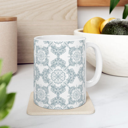 Blue Floral Tile Ceramic Mug — Vintage Moroccan Pattern Coffee Cup (11oz & 15oz)