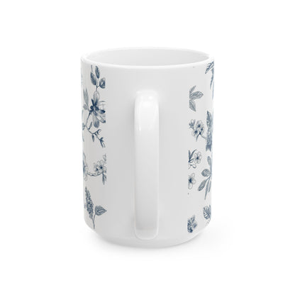 Blue Floral Ceramic Mug – Vintage Botanical 11oz & 15oz Coffee Cup