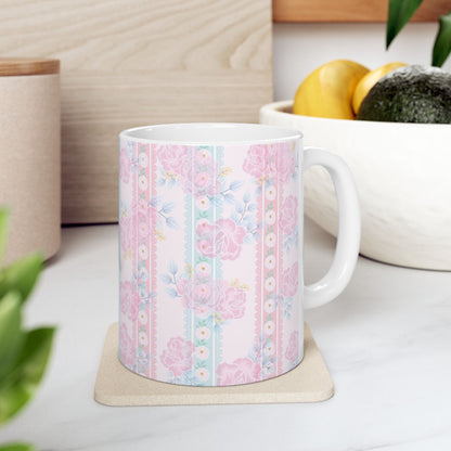 Floral Vintage Stripe Ceramic Mug (11oz, 15oz)