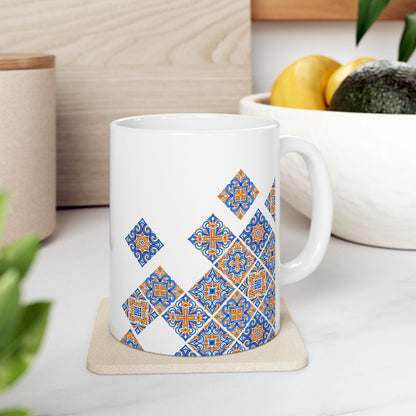 Ceramic Mug — Blue & Orange Moroccan Tile Pattern (11oz, 15oz)