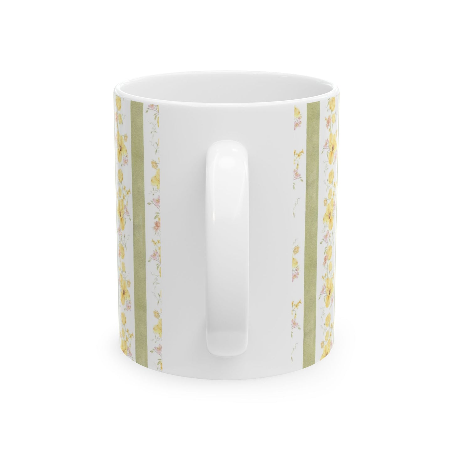 Floral Stripe Ceramic Mug – Vintage Yellow Rose Pattern (11oz & 15oz)