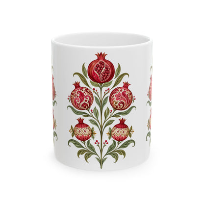 Pomegranate Botanical Ceramic Mug — Floral Vintage Kitchen Coffee Cup (11oz & 15oz)