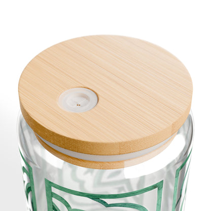 Emerald Moroccan Tile Glass Cup with Lid & Straw – 16oz Aesthetic Vintage Drinkware