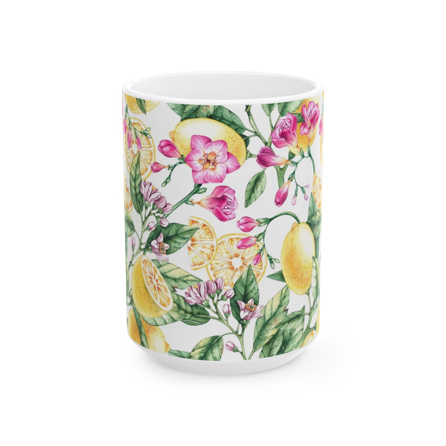 Citrus Blossom Ceramic Mug — Floral Lemon Pattern Coffee Cup (11oz & 15oz)