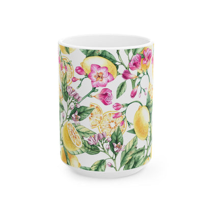 Citrus Blossom Ceramic Mug — Floral Lemon Pattern Coffee Cup (11oz & 15oz)