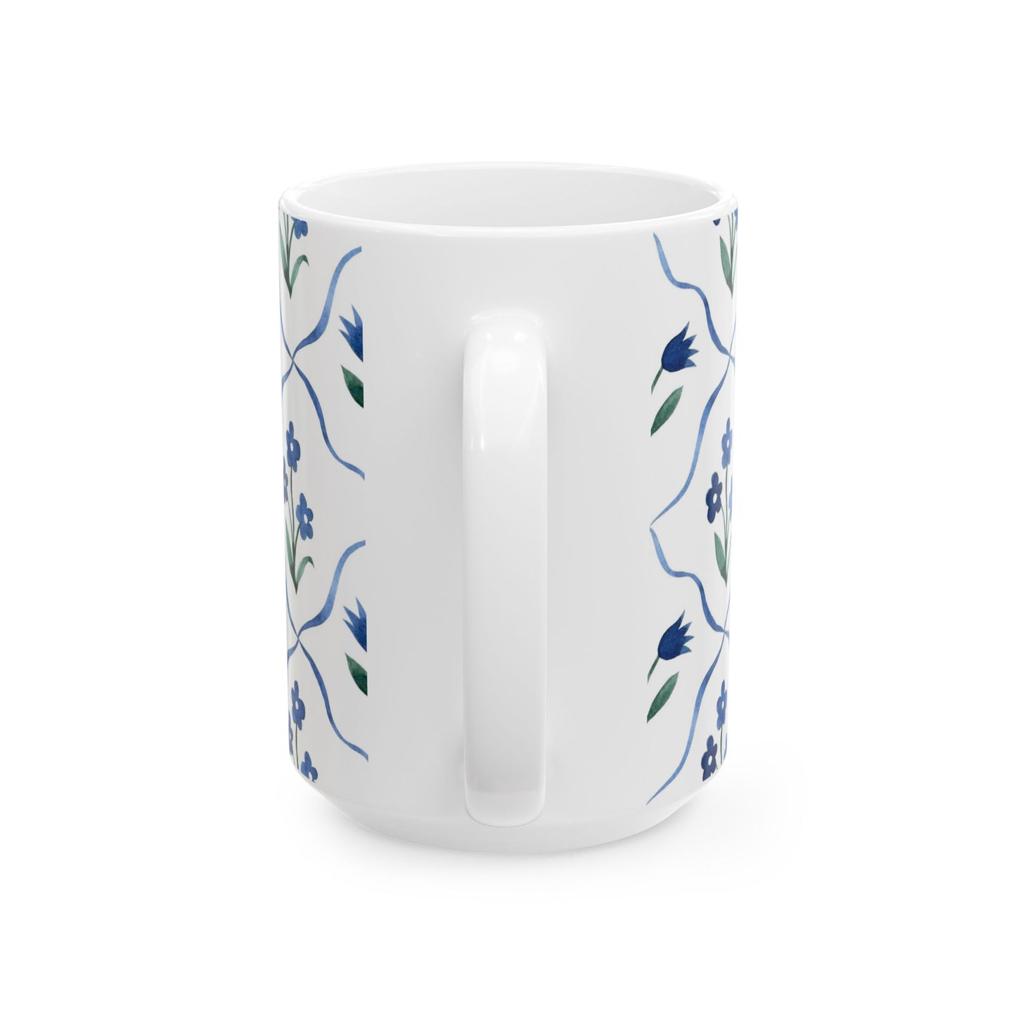 Blue Floral Ceramic Mug — Handpainted Tile Pattern (11oz & 15oz)