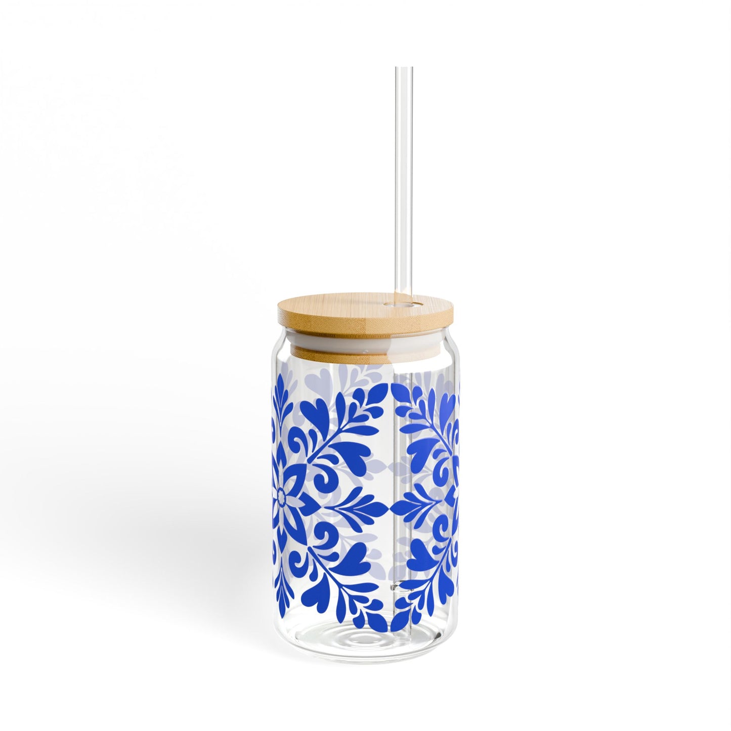 Blue Floral Mason Sipper Glass