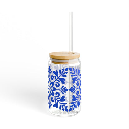 Blue Floral Mason Sipper Glass
