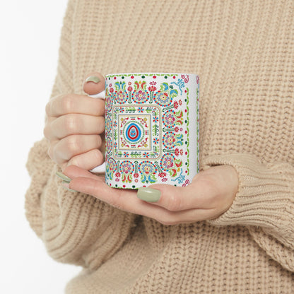 Floral Folk Art Ceramic Mug — Colorful Boho 11oz & 15oz Coffee Cup