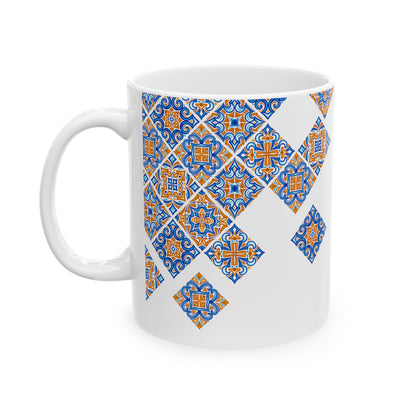 Ceramic Mug — Blue & Orange Moroccan Tile Pattern (11oz, 15oz)