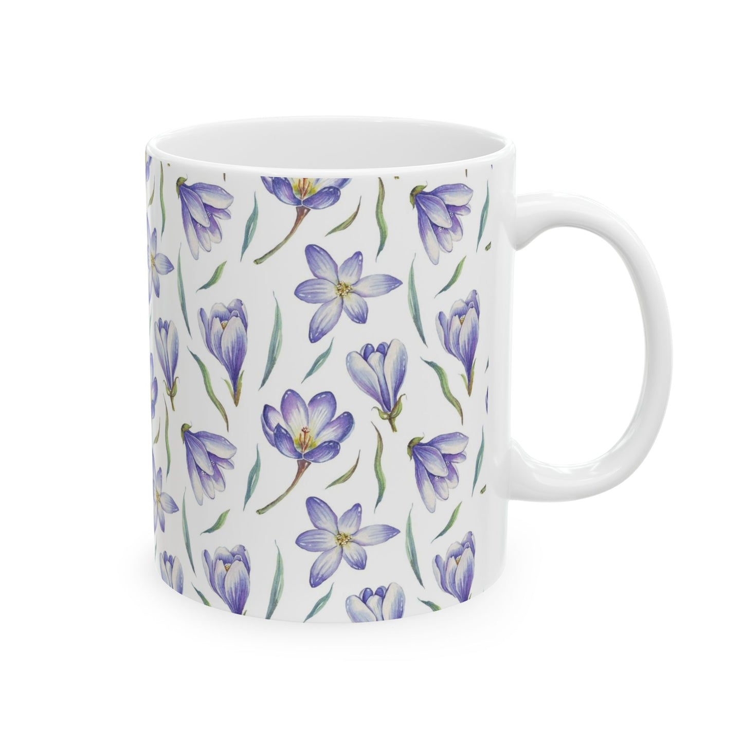 Purple Crocus Floral Mug — Ceramic Coffee Cup (11oz & 15oz)
