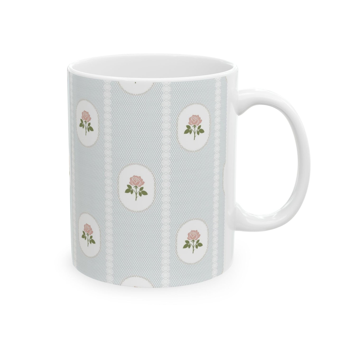 Floral Cameo Ceramic Mug — Vintage Rose Pattern (11oz & 15oz)