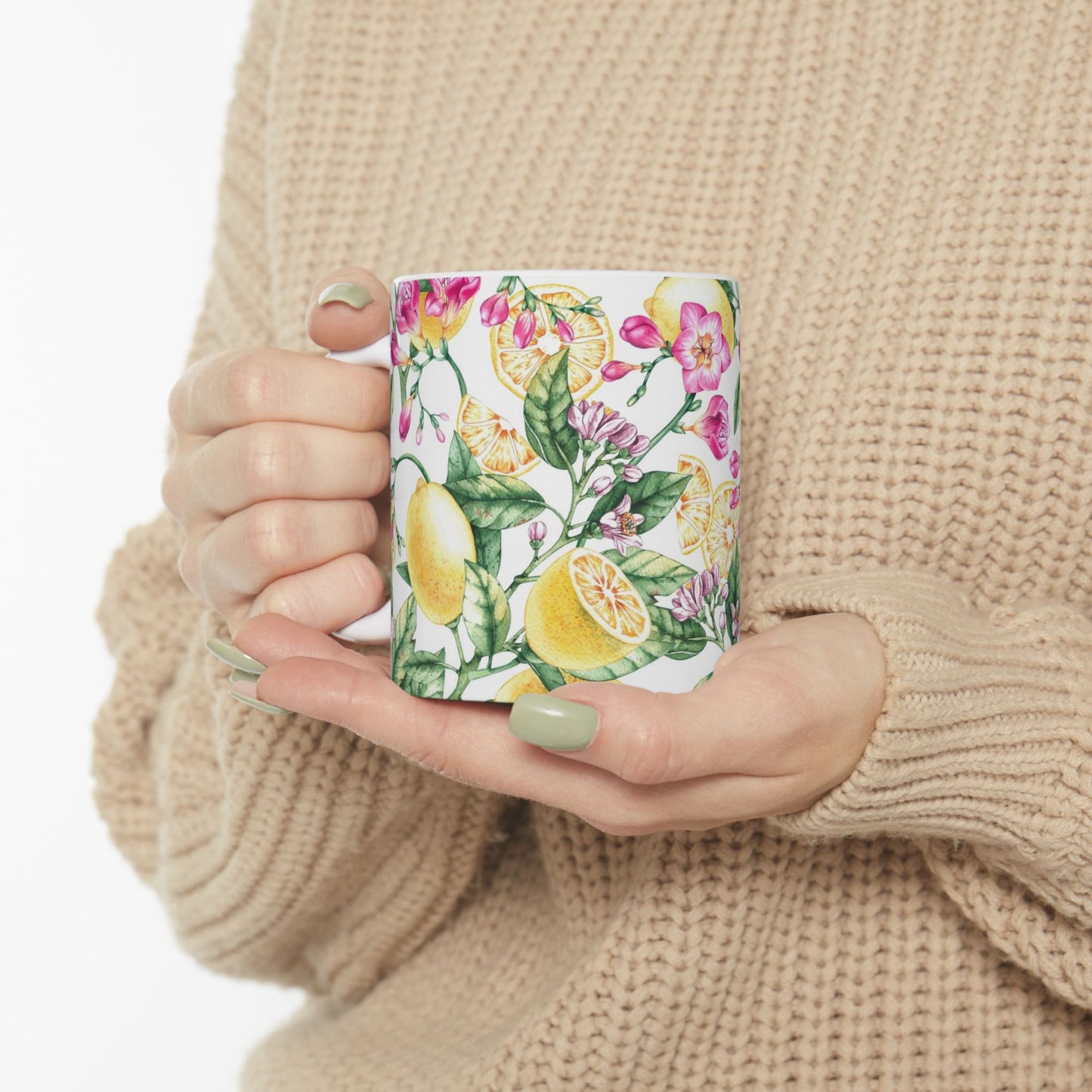 Citrus Blossom Ceramic Mug — Floral Lemon Pattern Coffee Cup (11oz & 15oz)