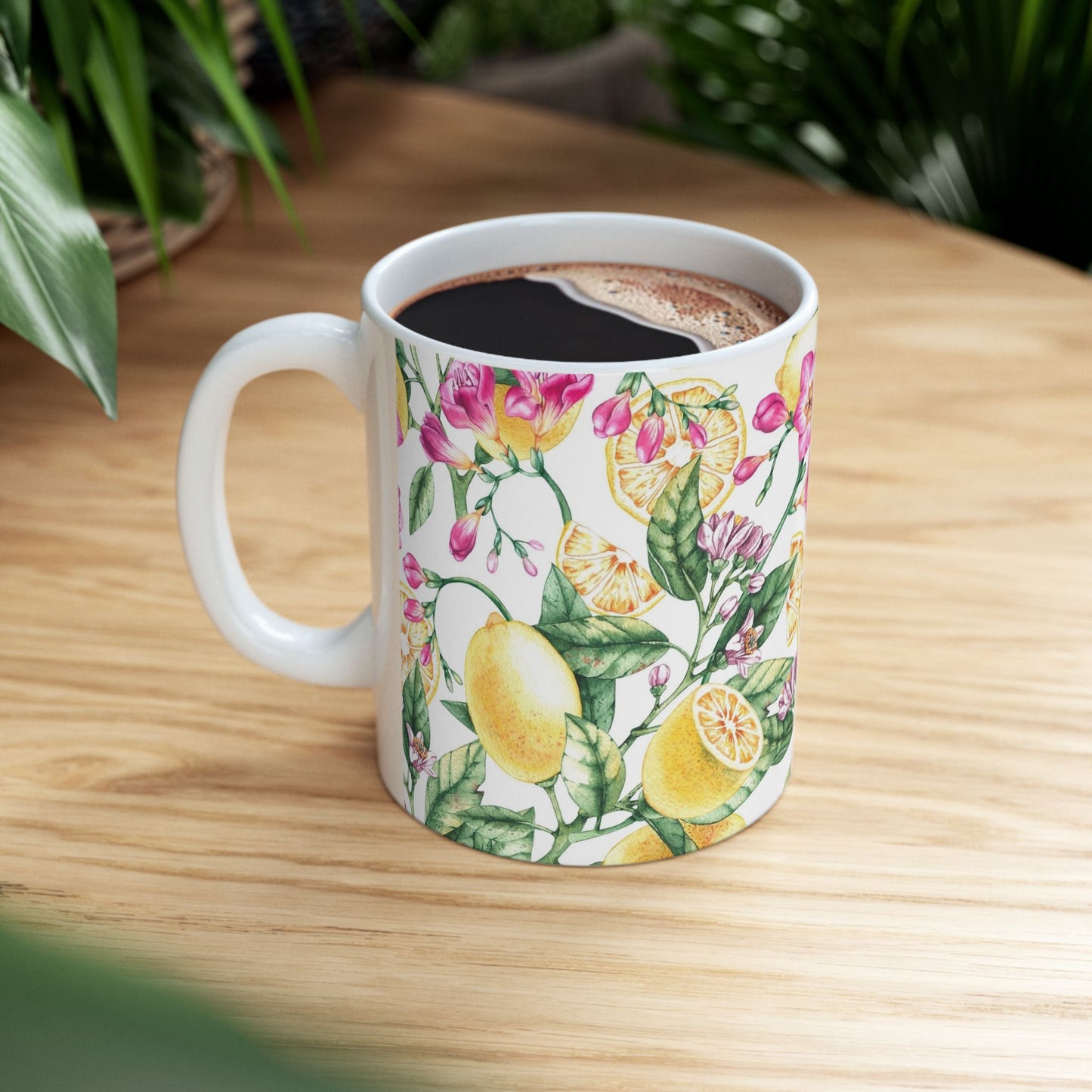 Citrus Blossom Ceramic Mug — Floral Lemon Pattern Coffee Cup (11oz & 15oz)