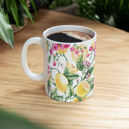 Citrus Blossom Ceramic Mug — Floral Lemon Pattern Coffee Cup (11oz & 15oz)