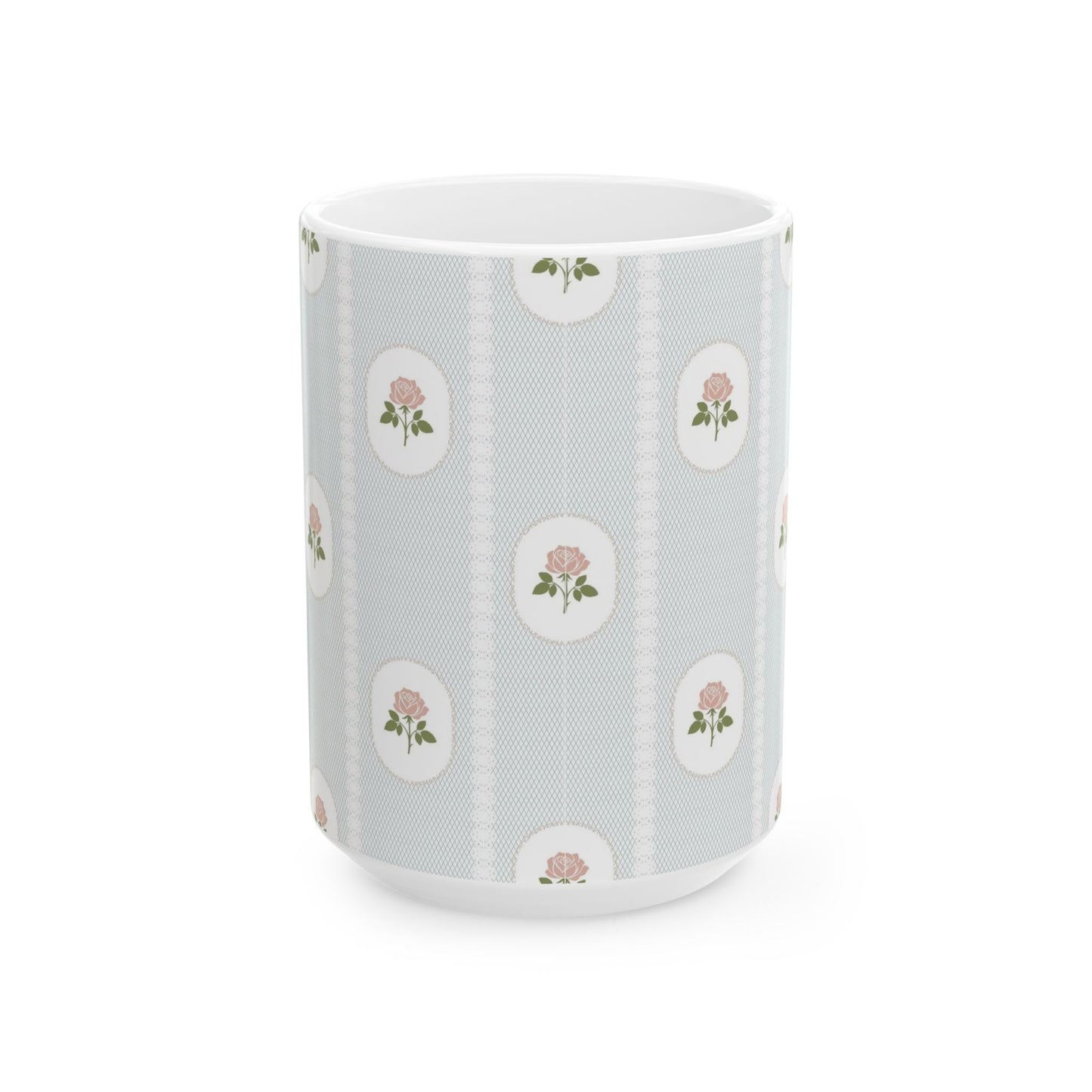 Floral Cameo Ceramic Mug — Vintage Rose Pattern (11oz & 15oz)