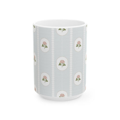 Floral Cameo Ceramic Mug — Vintage Rose Pattern (11oz & 15oz)