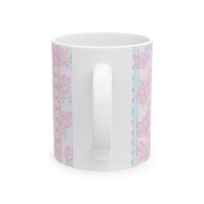 Floral Vintage Stripe Ceramic Mug (11oz, 15oz)