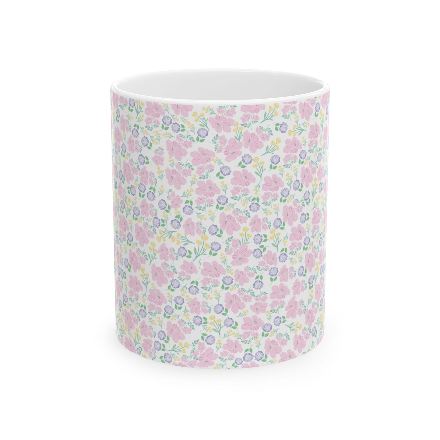 Floral Pastel Pattern Ceramic Mug — Cute Spring Flower Coffee Cup (11oz & 15oz)