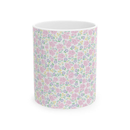 Floral Pastel Pattern Ceramic Mug — Cute Spring Flower Coffee Cup (11oz & 15oz)