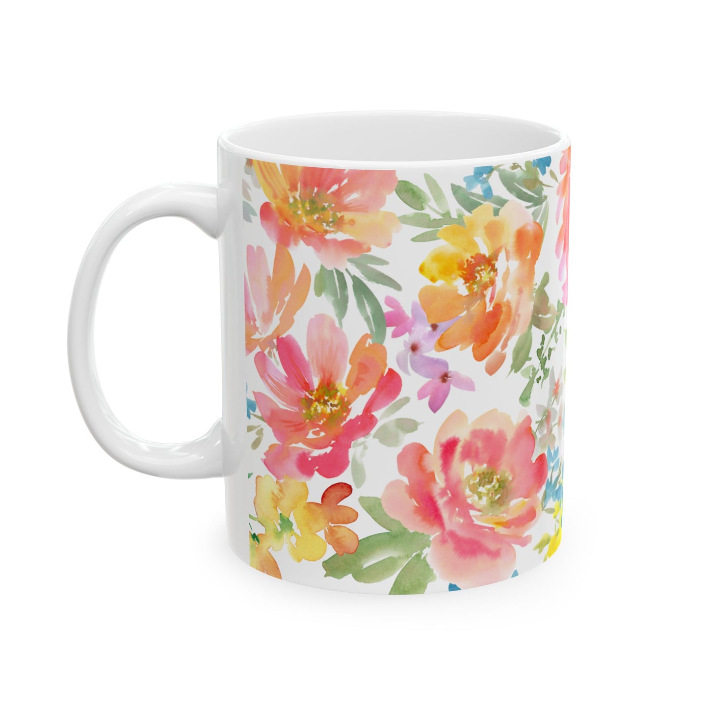 Floral Watercolor Mug — Bright Spring Flowers Ceramic Coffee Cup (11oz & 15oz)