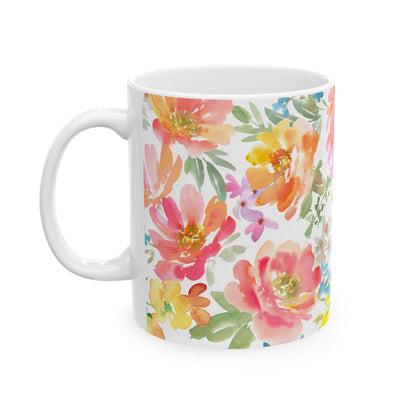 Floral Watercolor Mug — Bright Spring Flowers Ceramic Coffee Cup (11oz & 15oz)