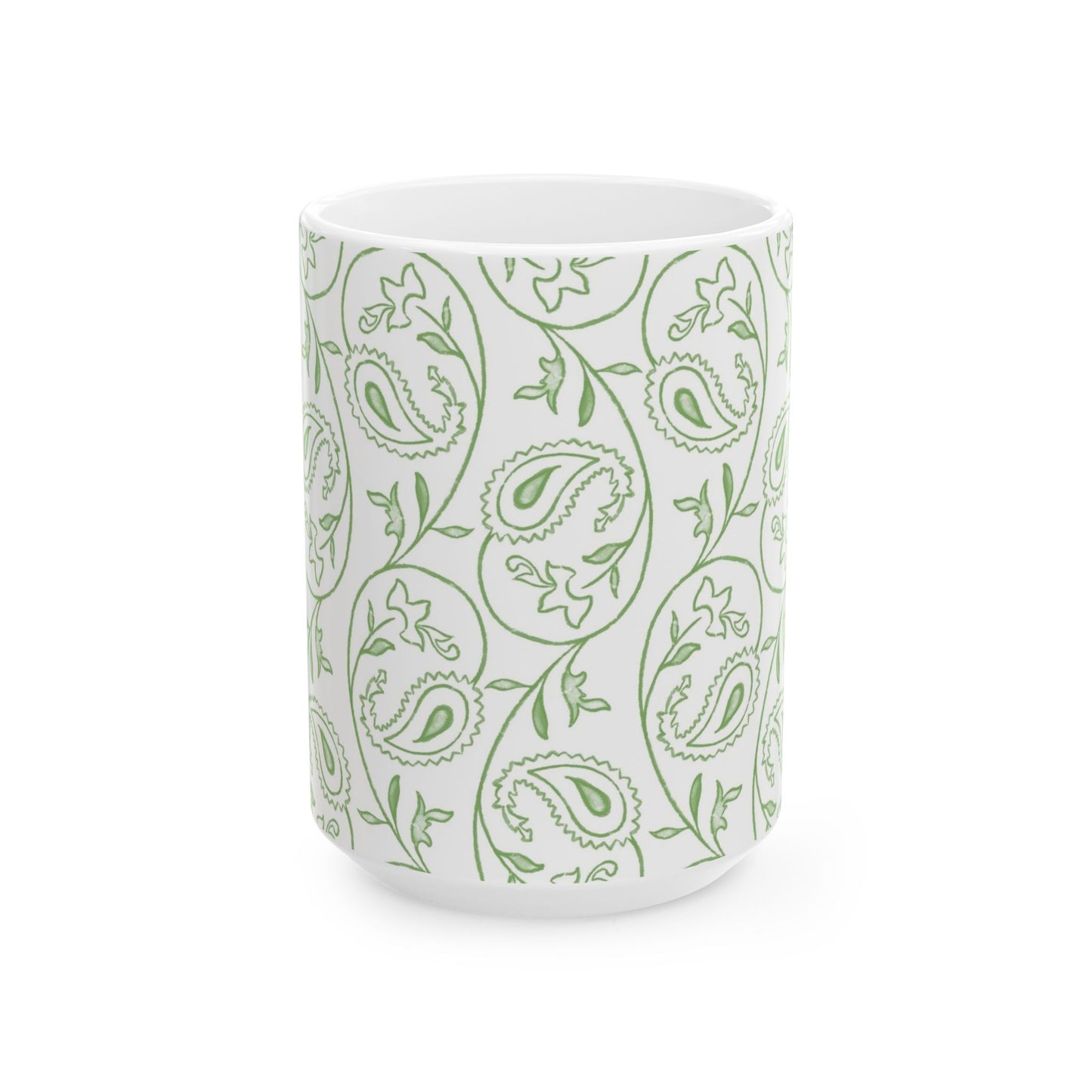 Green Paisley Pattern Ceramic Mug — 11oz & 15oz