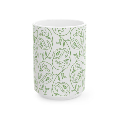 Green Paisley Pattern Ceramic Mug — 11oz & 15oz