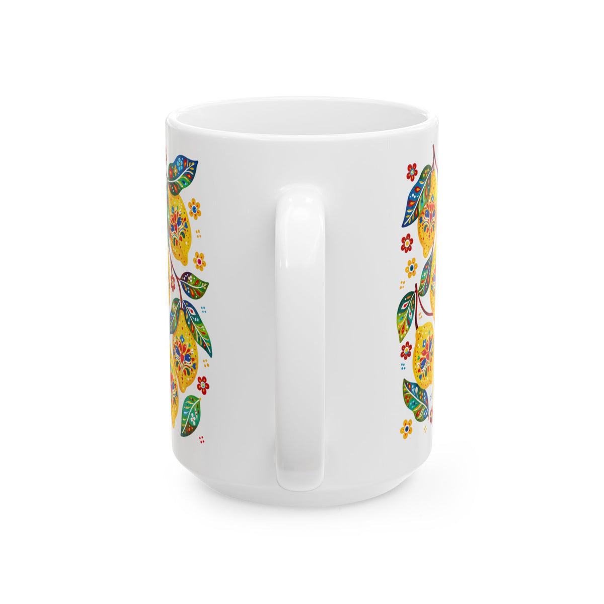 Lemon Blossom Ceramic Mug — Colorful Floral Fruit Pattern (11oz, 15oz)