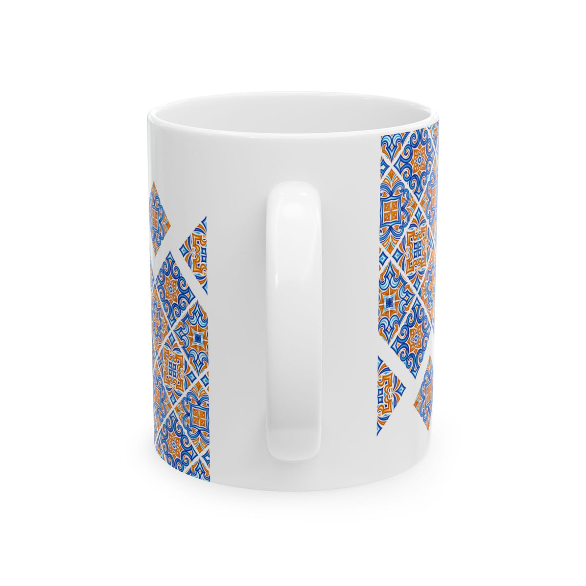 Ceramic Mug — Blue & Orange Moroccan Tile Pattern (11oz, 15oz)