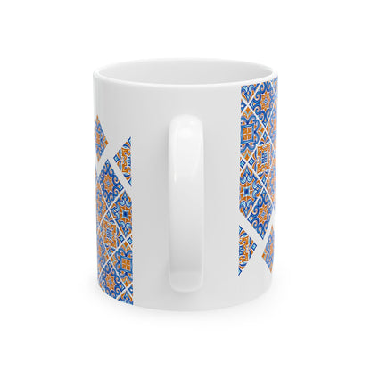 Ceramic Mug — Blue & Orange Moroccan Tile Pattern (11oz, 15oz)