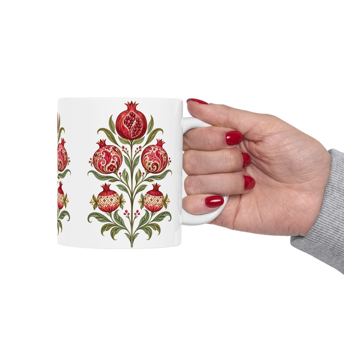 Pomegranate Botanical Ceramic Mug — Floral Vintage Kitchen Coffee Cup (11oz & 15oz)