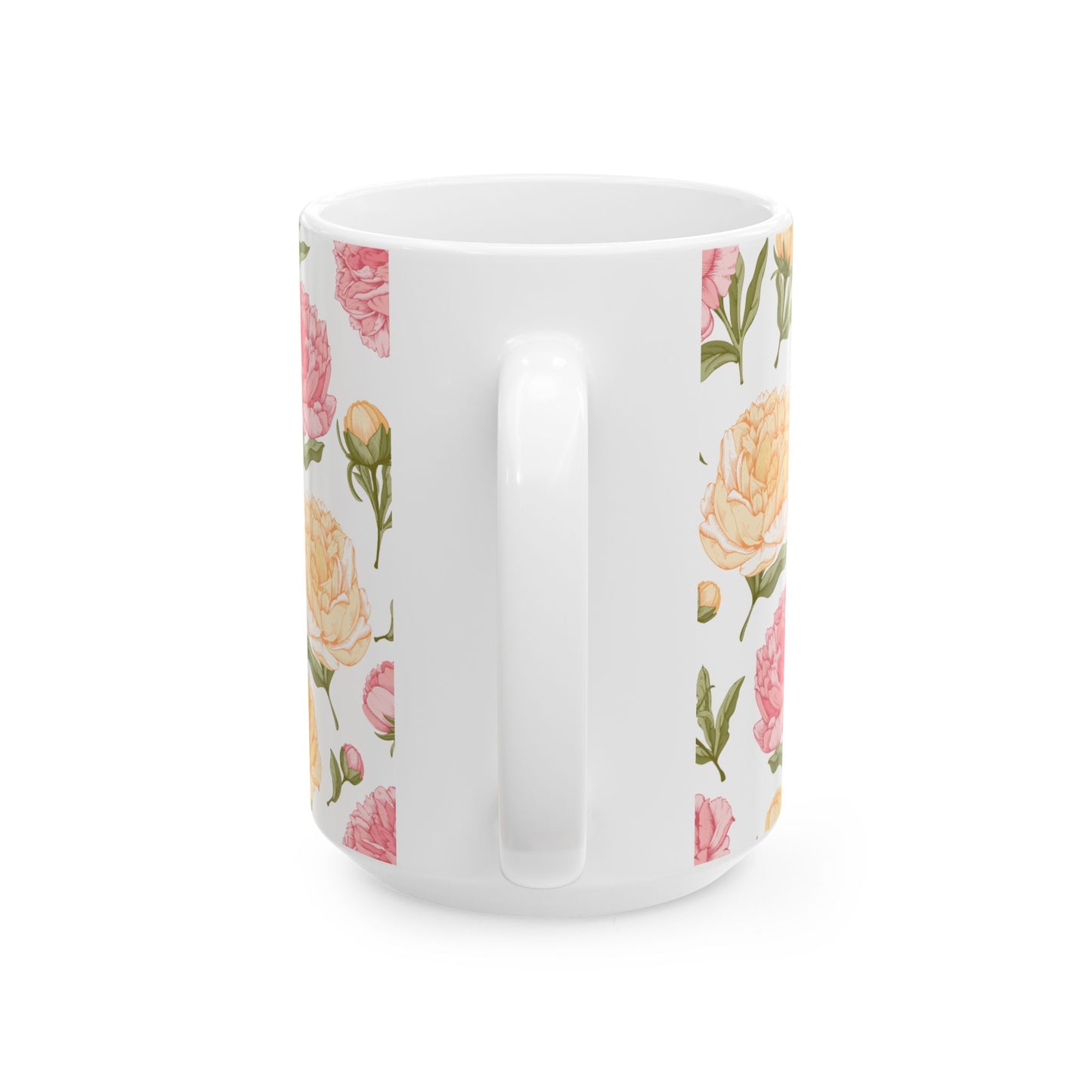 Floral Peony Ceramic Mug – Pink & Peach Vintage Flower Coffee Cup (11oz/15oz)