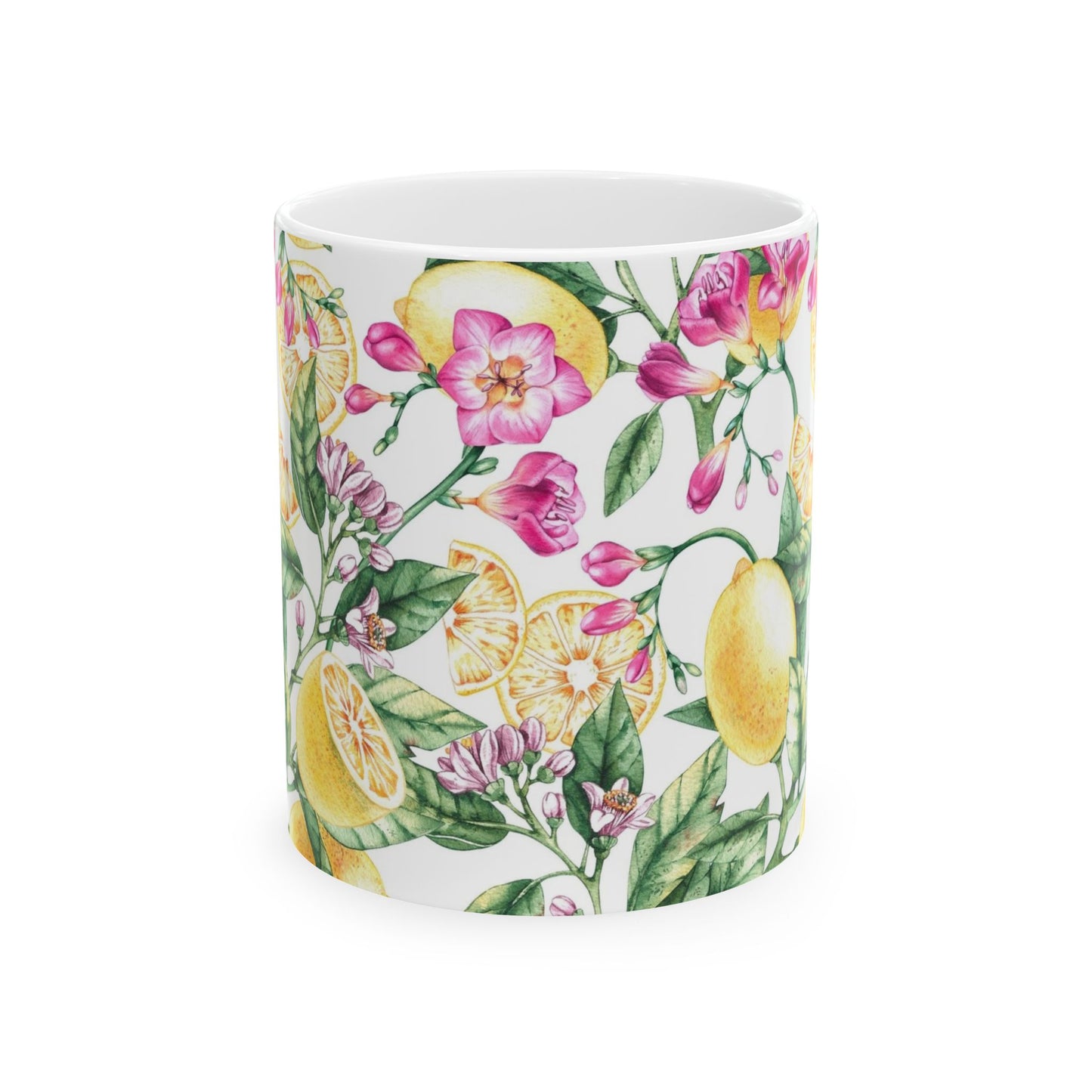 Citrus Blossom Ceramic Mug — Floral Lemon Pattern Coffee Cup (11oz & 15oz)